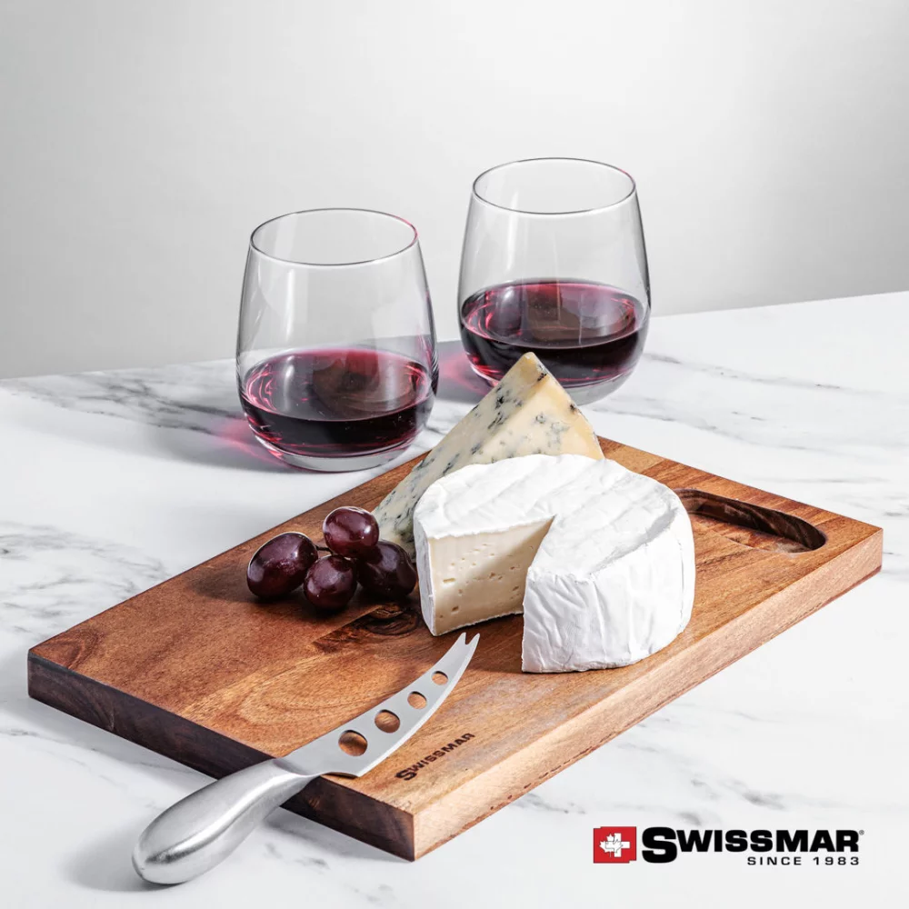 Planche en acacia Swissmar® et 2 verres à vin sans pied Crestview