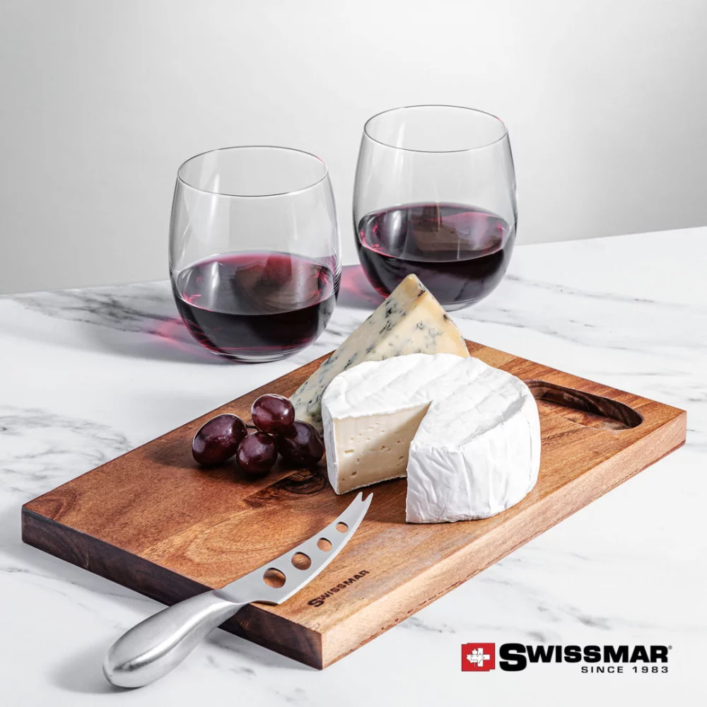 Planche en acacia Swissmar® & 2 verres à vin sans pied Zacata