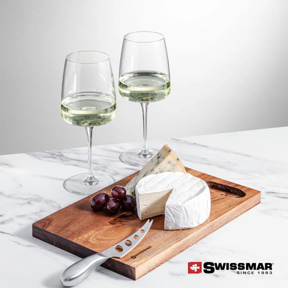 Planche en acacia Swissmar® et 2 verres à vin Dunhill