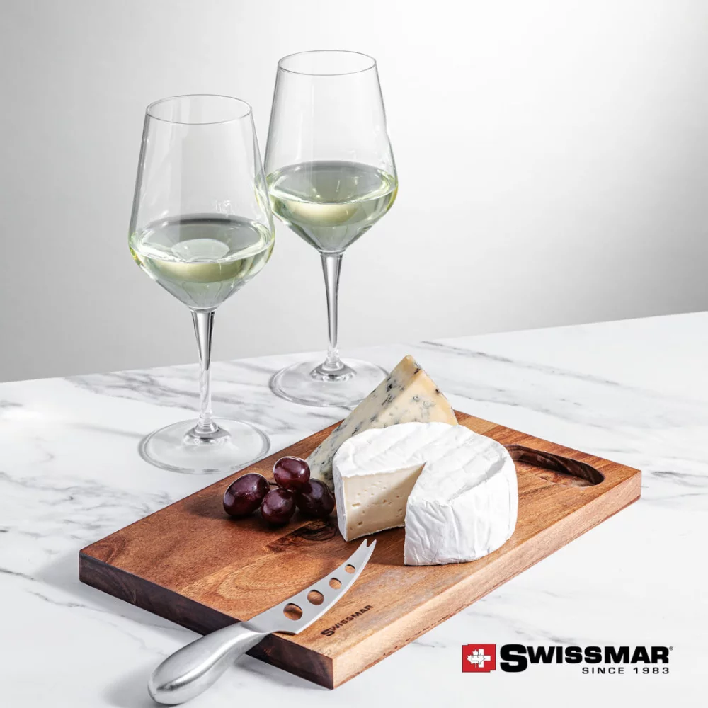 Planche en acacia Swissmar® & 2 verres à vin Germain