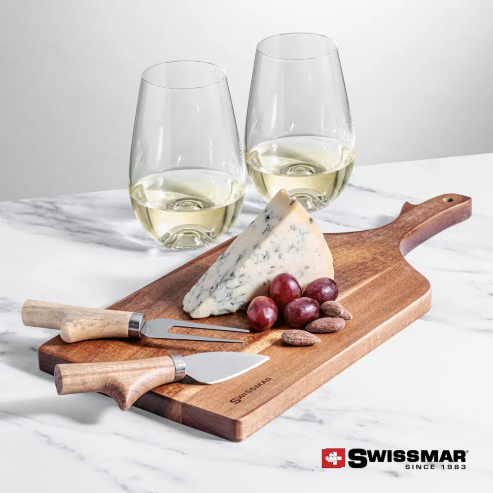 Planche à pagaie Swissmar® et 2 verres à vin sans pied Boston