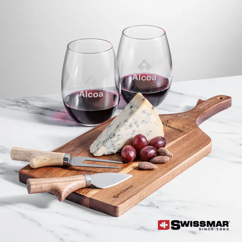 Planche à pagaie Swissmar® et 2 verres à vin sans pied Carlita