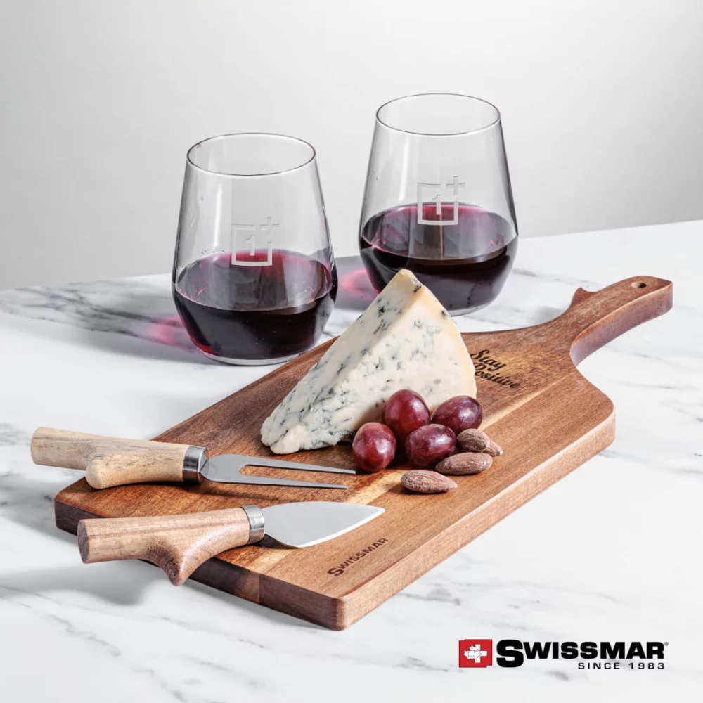 Planche à pagaie Swissmar® et 2 verres à vin sans pied Germain
