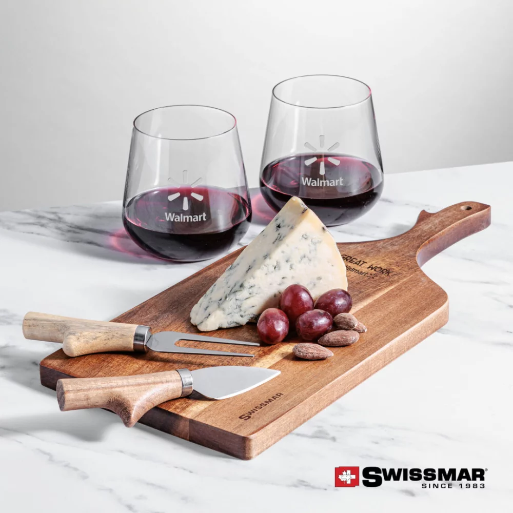 Planche à pagaie Swissmar® et 2 verres à vin sans pied Howden