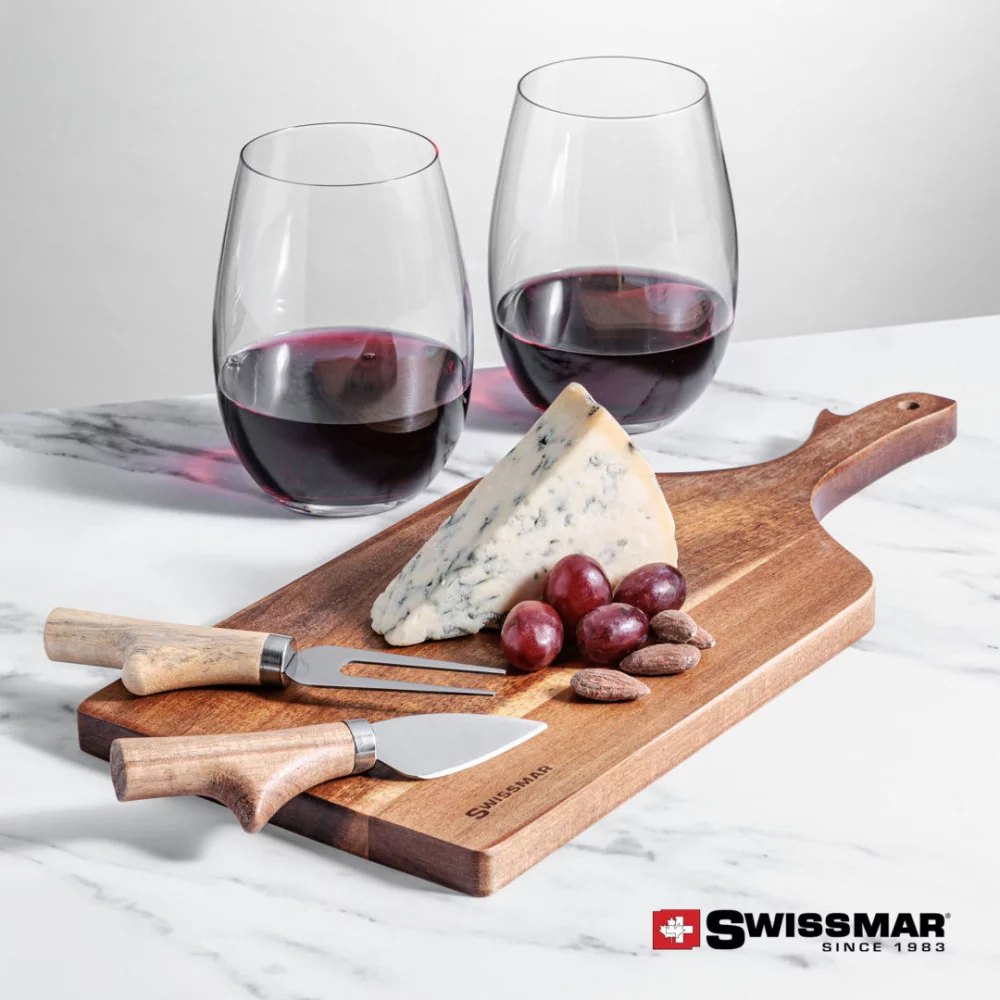 Planche à pagaie Swissmar® et 2 verres à vin sans pied Laurent
