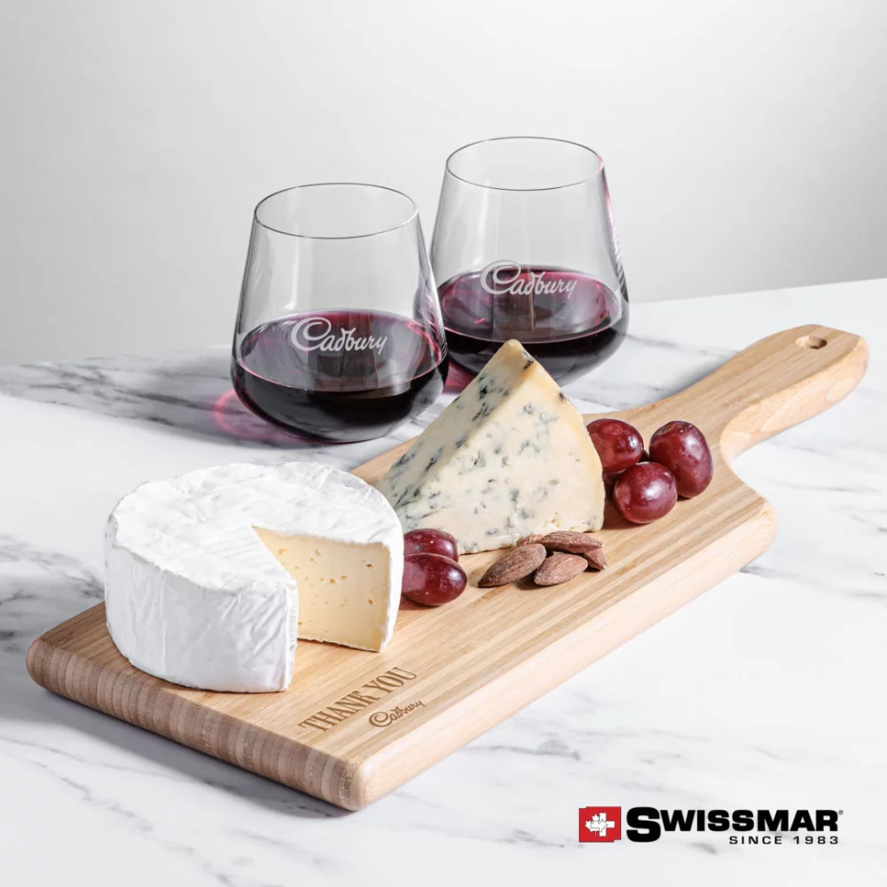 Planche en bambou Swissmar® et 2 verres à vin sans pied Breckland