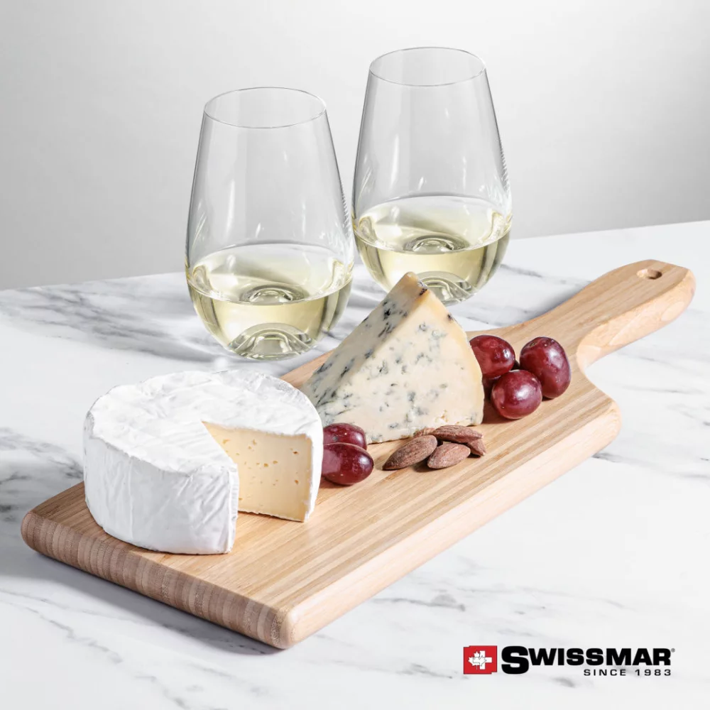 Planche en bambou Swissmar® et 2 verres à vin sans pied Boston.
