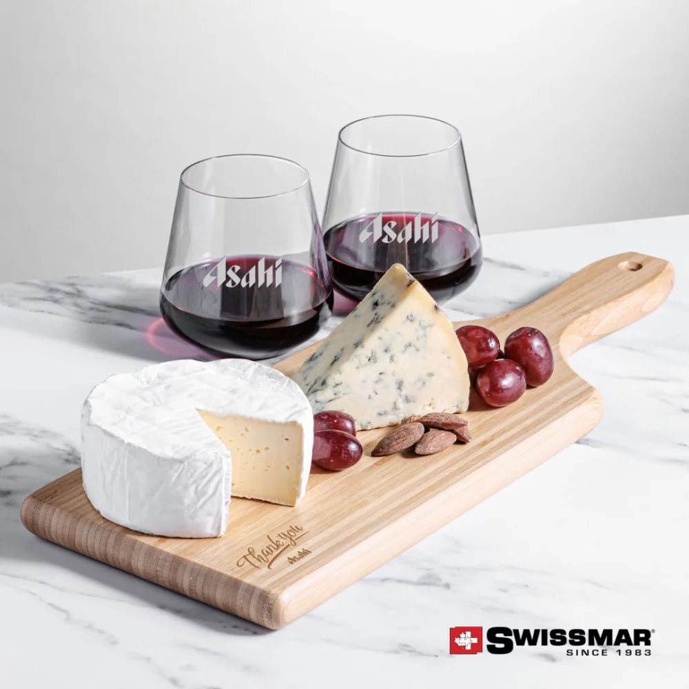 Planche en bambou Swissmar® et 2 verres à vin sans pied Cannes.