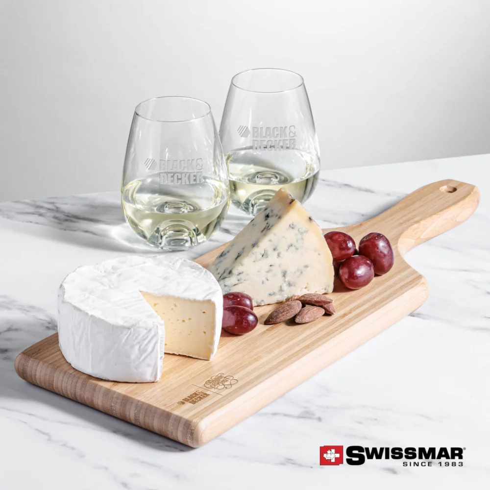 Planche en bambou Swissmar® et 2 verres à vin sans pied Edderton