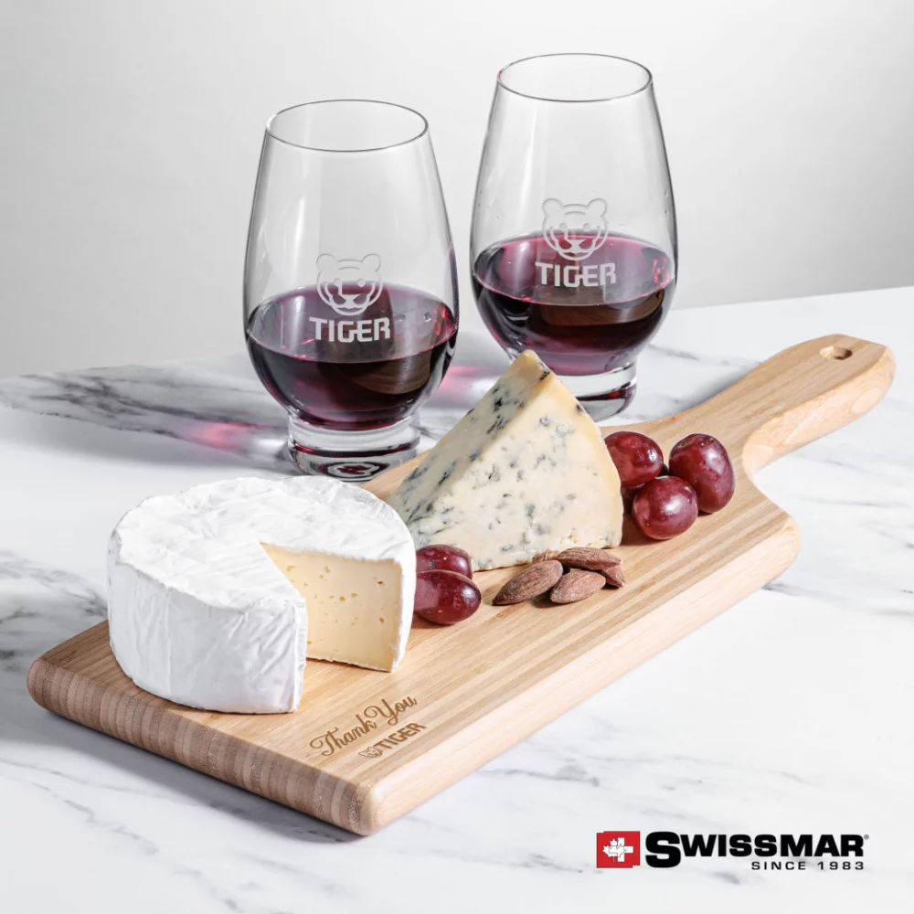 Planche en bambou Swissmar® et 2 verres à vin sans pied Glenarden.