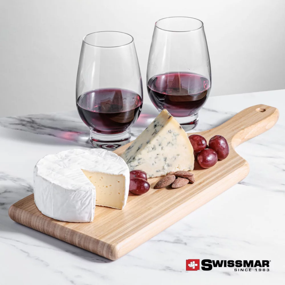 Planche en bambou Swissmar® et 2 verres à vin sans pied Glenarden.