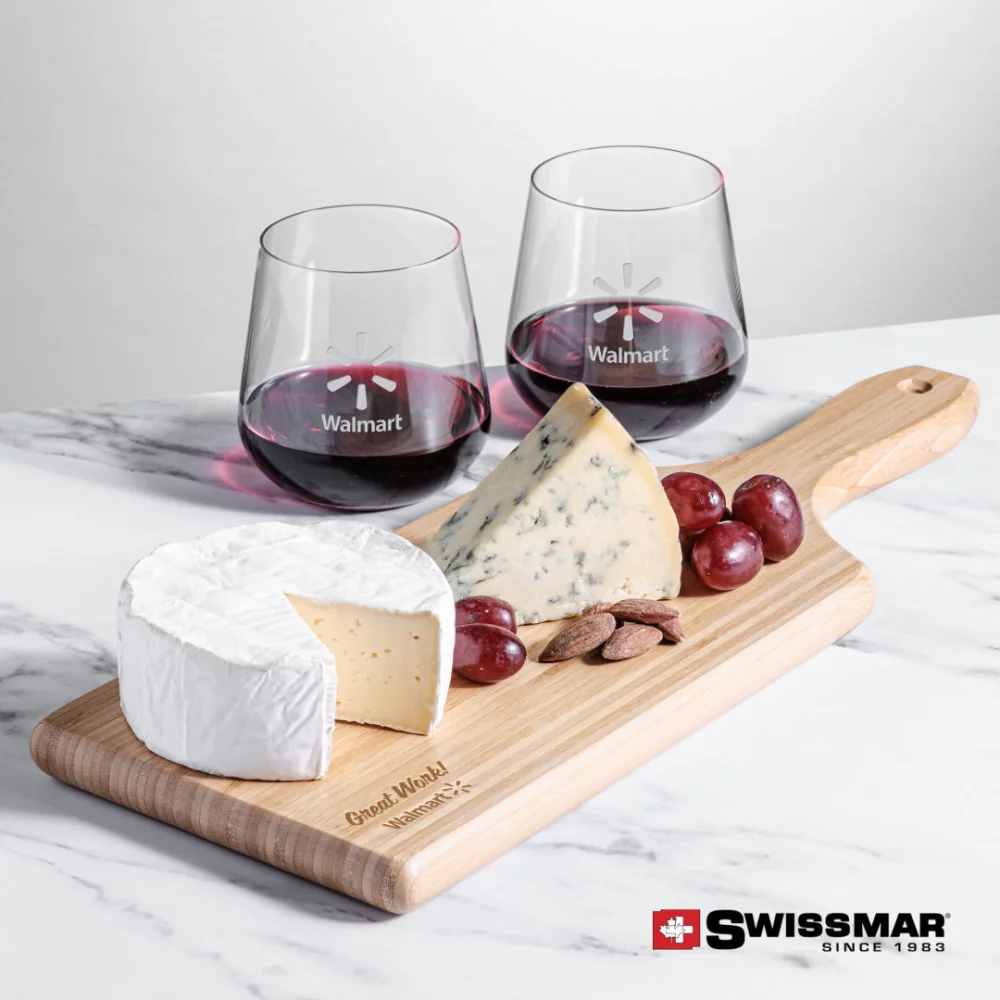 Planche en bambou Swissmar® et 2 verres à vin sans pied Howden.