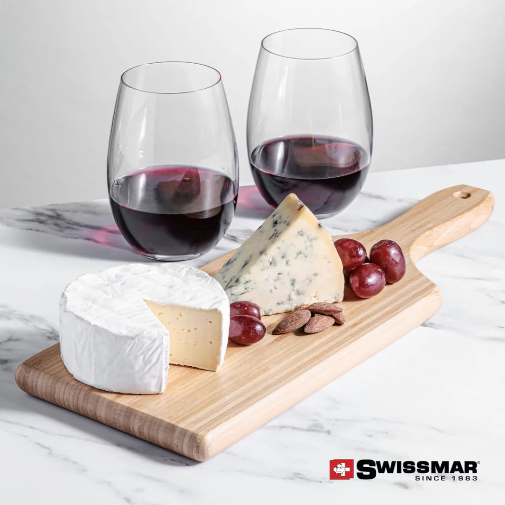 Planche en bambou Swissmar® et 2 verres à vin sans pied Laurent.