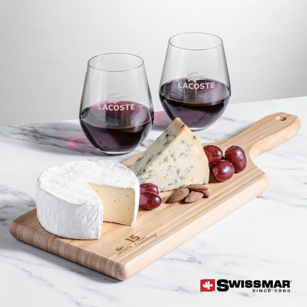 Planche en bambou Swissmar® et 2 verres à vin sans pied Reina.