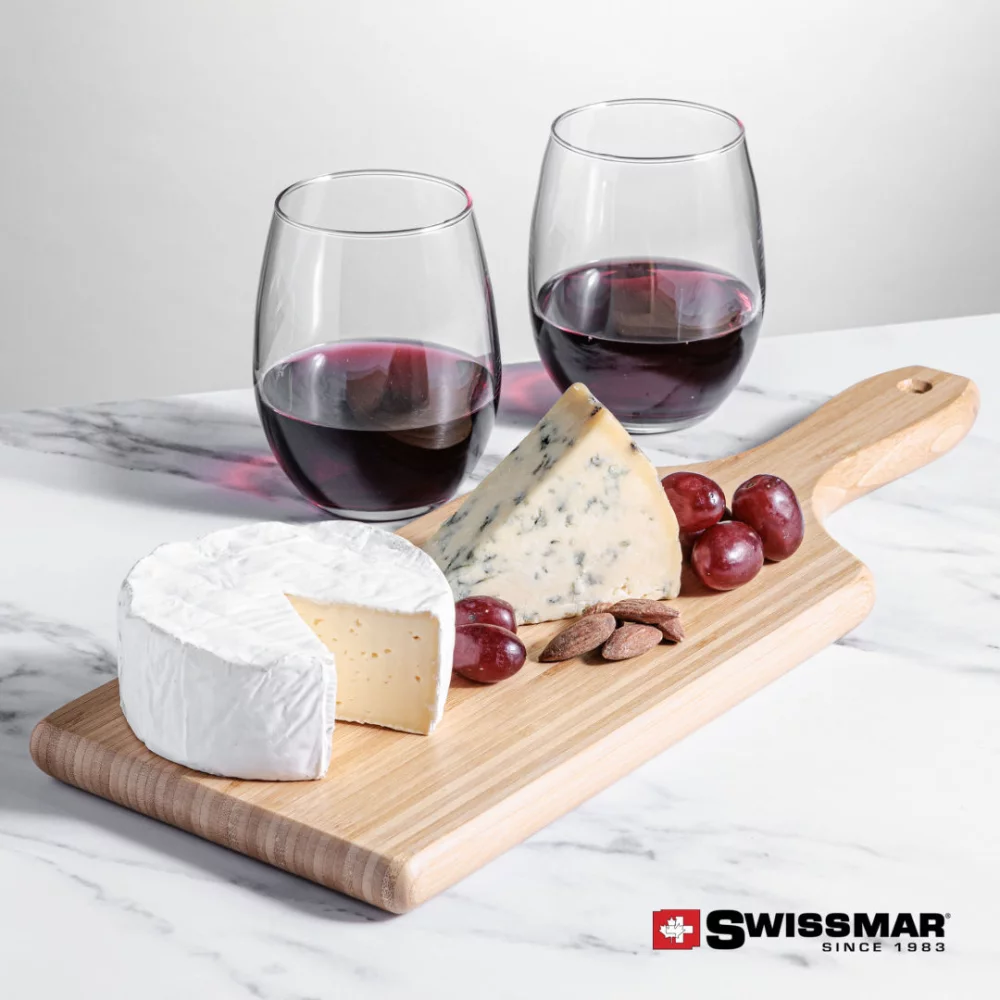 Planche en bambou Swissmar® et 2 verres à vin sans pied Stanford.