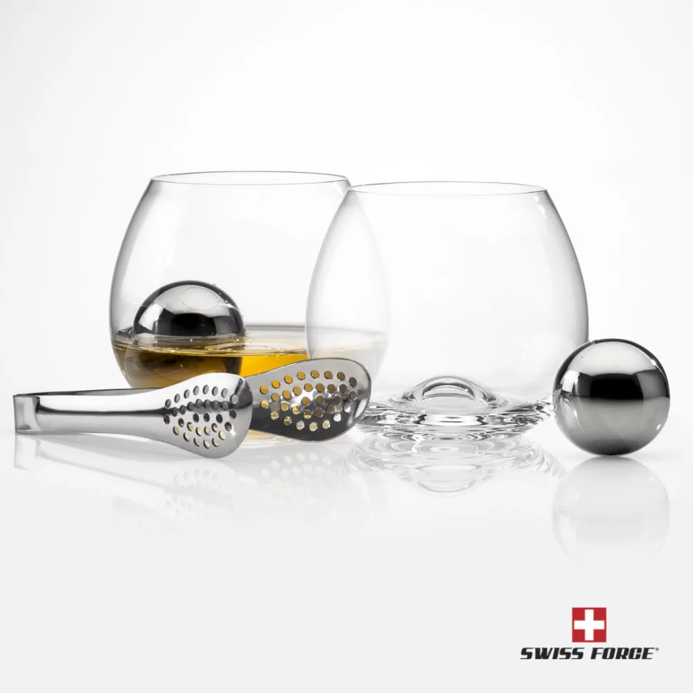 Boules en acier inoxydable Swiss Force® et 2 verres à whisky Boston DOF