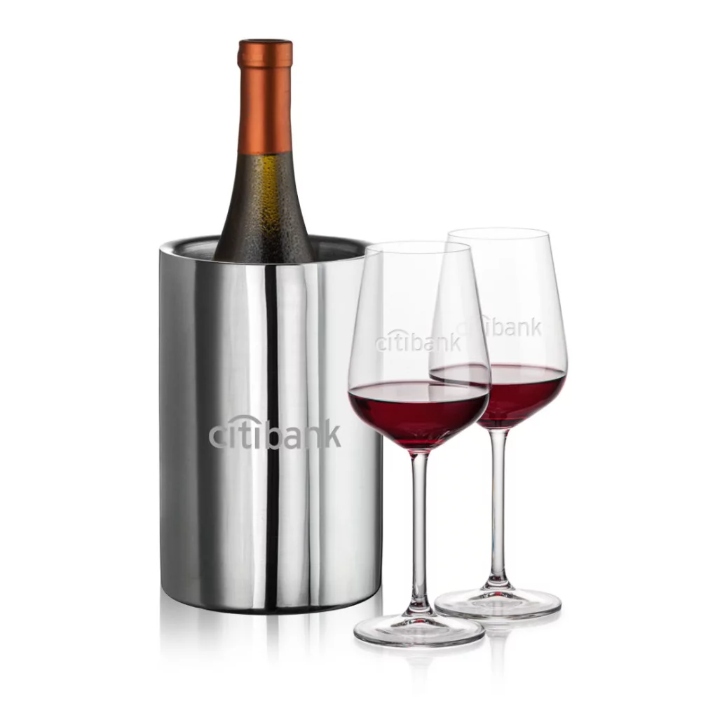 Refroidisseur de vin Jacobs & 2 bouteilles de vin Elderwood