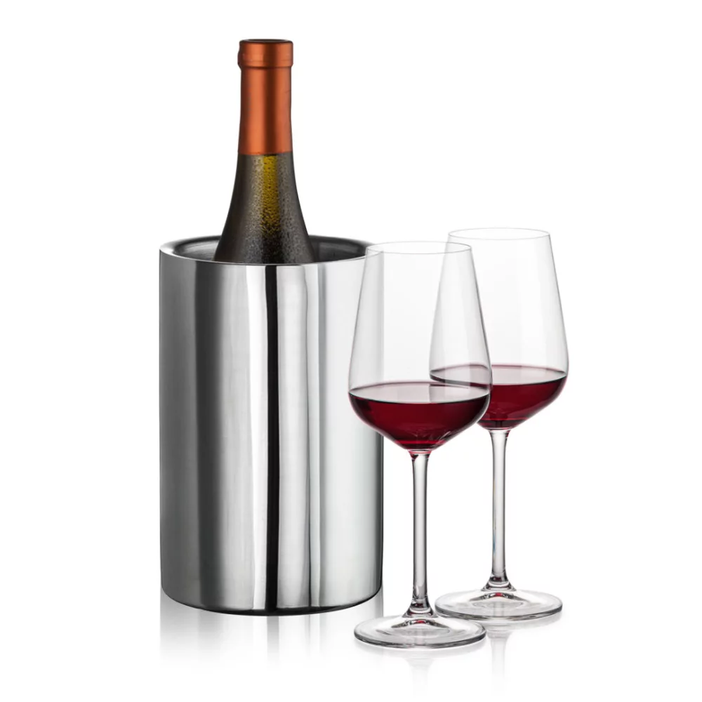 Refroidisseur de vin Jacobs & 2 bouteilles de vin Elderwood