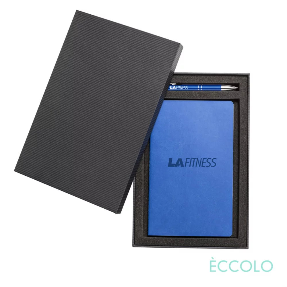 Ensemble cadeau Eccolo® comprenant 4 journaux de réunion individuels et un stylo à clic - (M) 6"x8" bleu