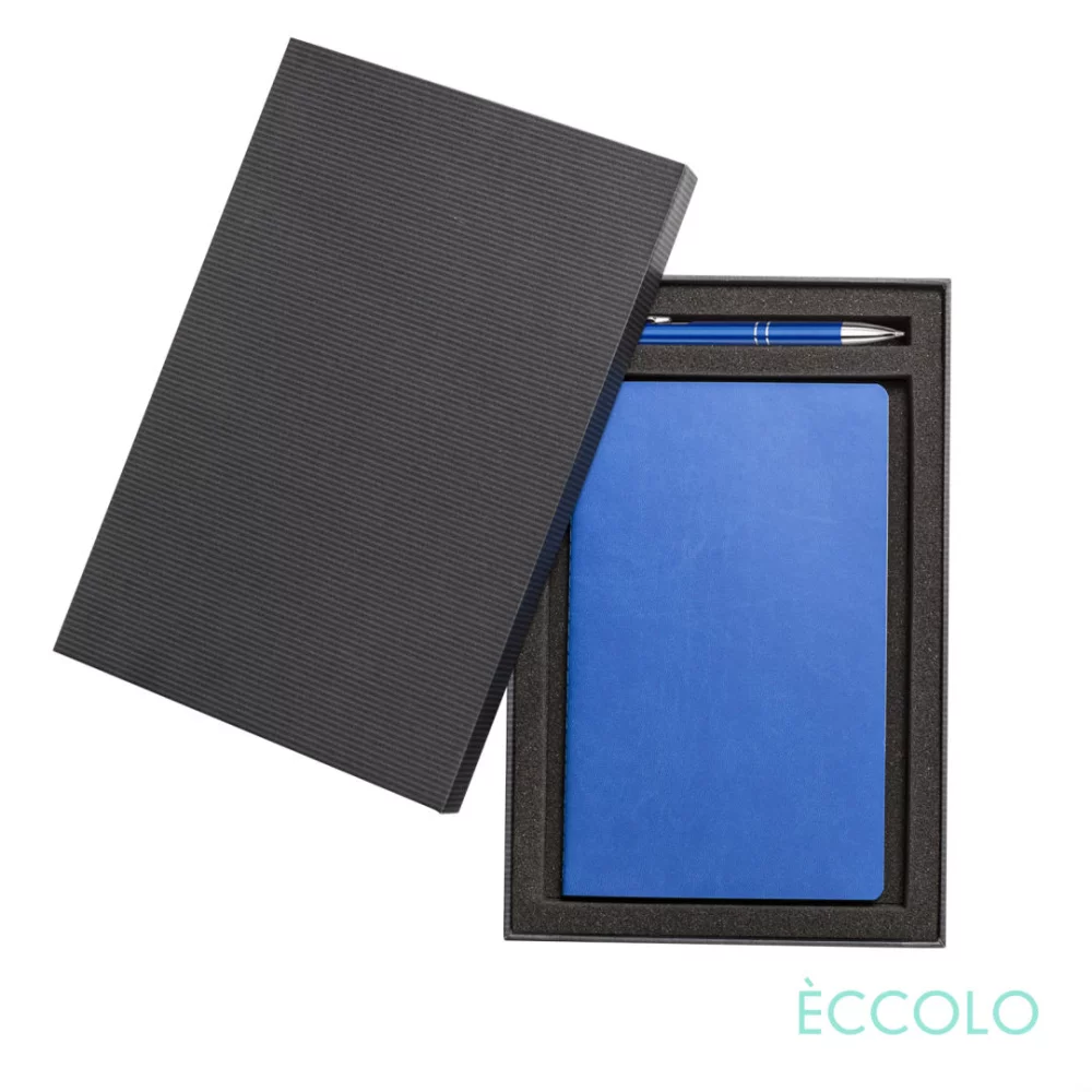 Ensemble cadeau Eccolo® comprenant 4 journaux de réunion individuels et un stylo à clic - (M) 6"x8" bleu