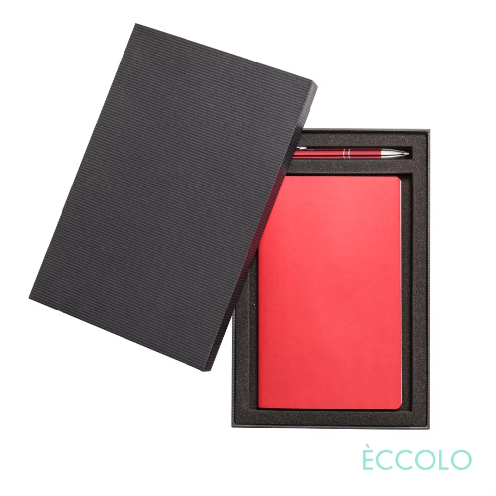 Ensemble cadeau Eccolo® comprenant 4 journaux de réunion individuels et un stylo à clic - (M) 6"x8" rouge