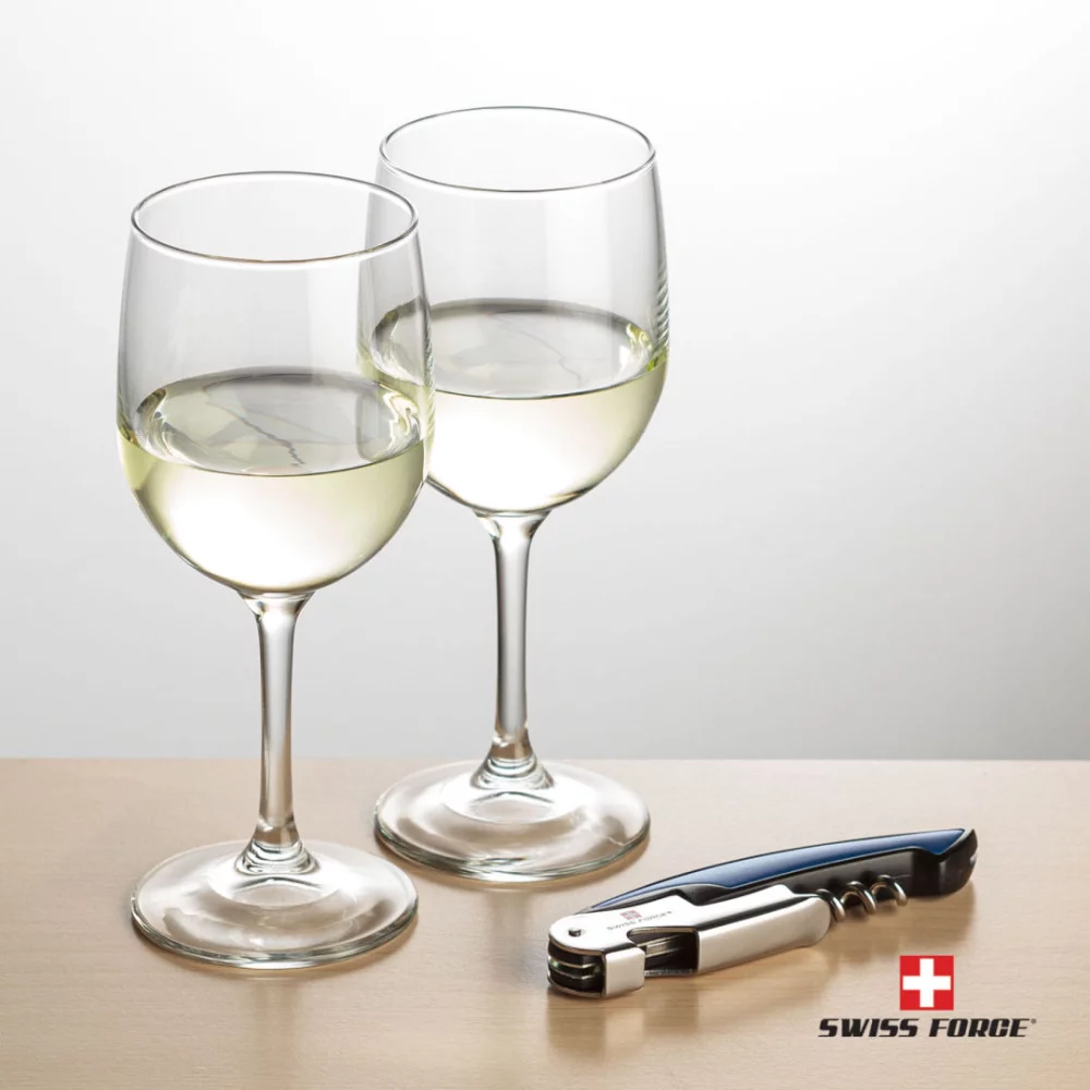 Ouvre-bouteille Swiss Force® et 2 verres à vin Burton - Bleu