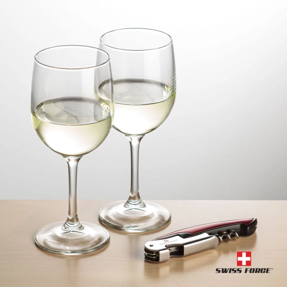 Ouvre-bouteille Swiss Force® et 2 verres à vin Burton - Rouge
