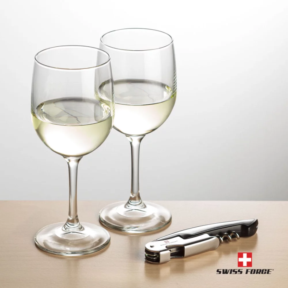 Ouvre-bouteille Swiss Force® et 2 verres à vin Burton - Argent