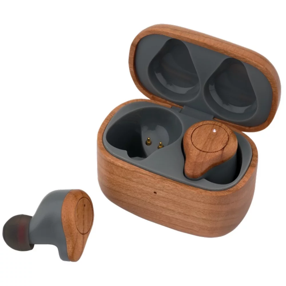 Cherry Wood TWS Wireless Earbuds and Charger Case