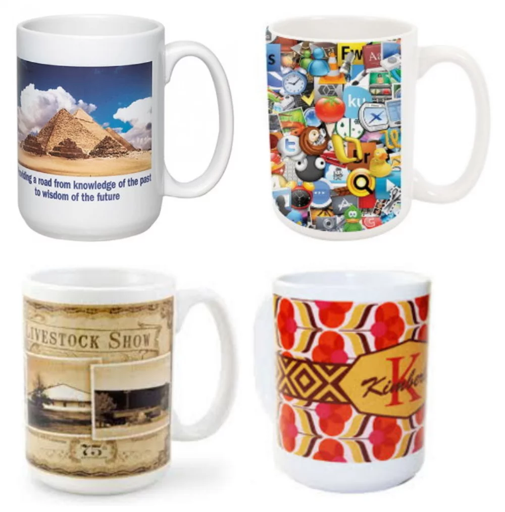 Tasses blanches avec poignée en forme de C de 15 oz.