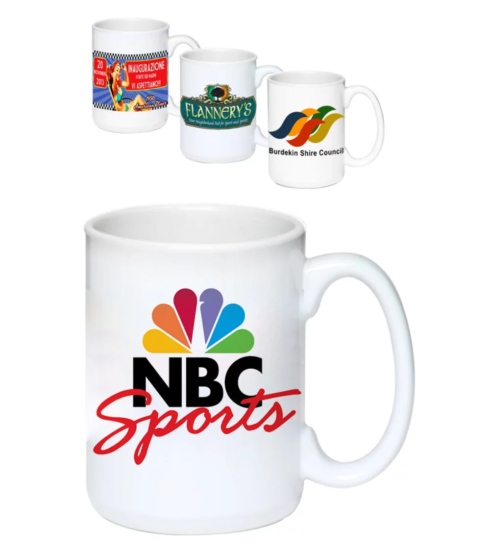 Tasses blanches avec poignée en forme de C de 15 oz.