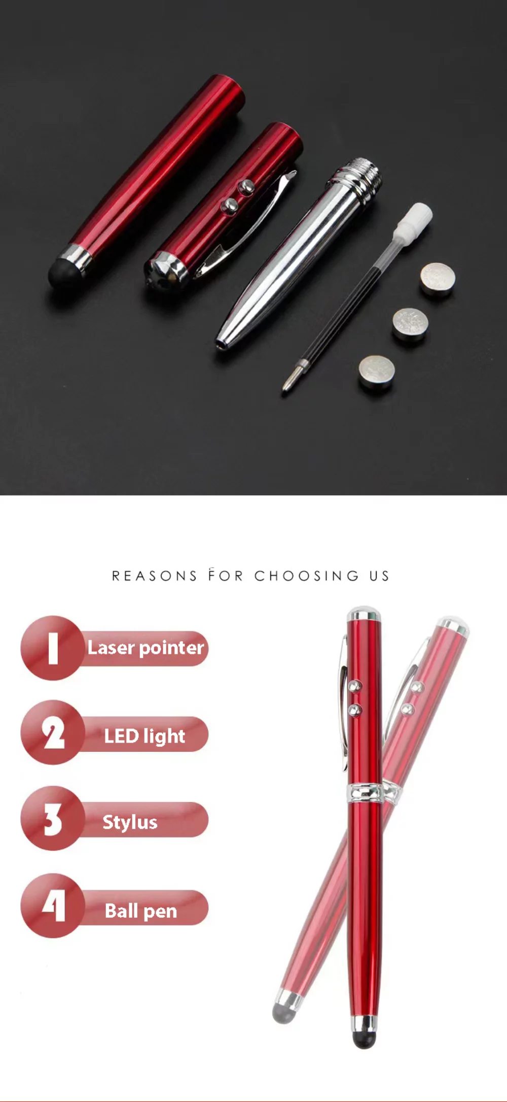 Pointeur laser stylo 4-en-1/LED/Stylo tactile