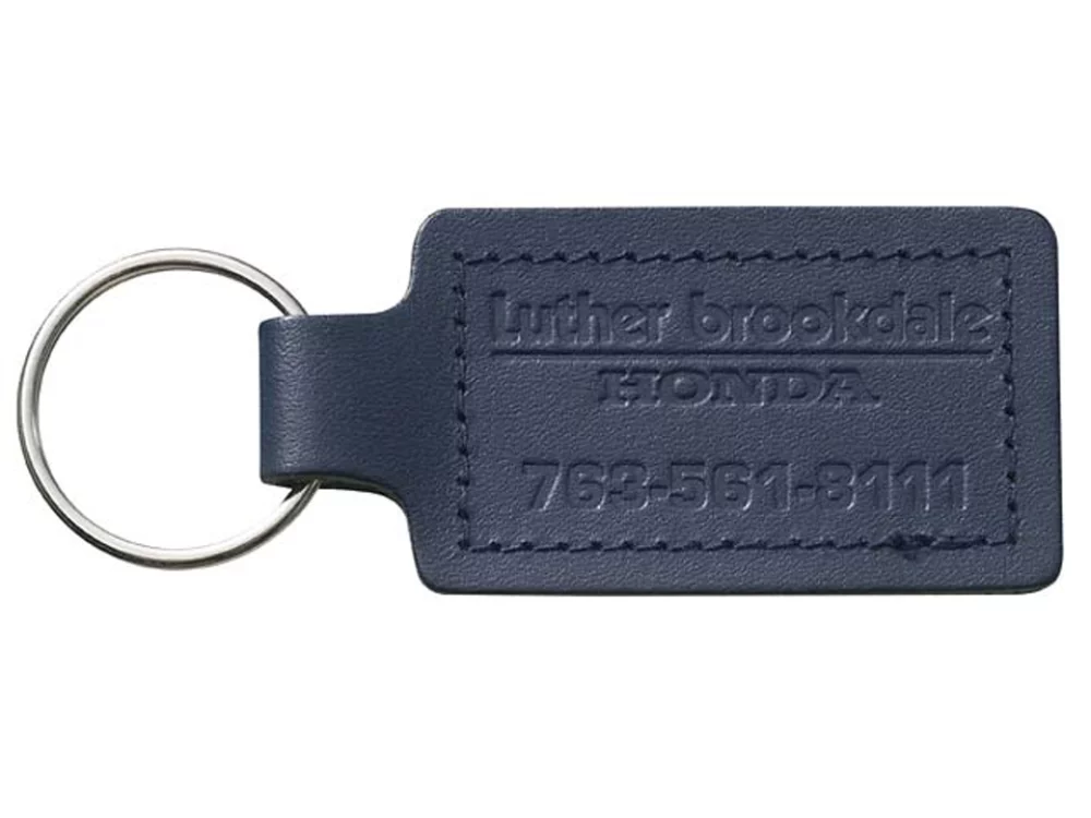 Étiquette de clé rectangulaire large en cuir lié, cousue des deux côtés (1 1/2" x 3 1/4")