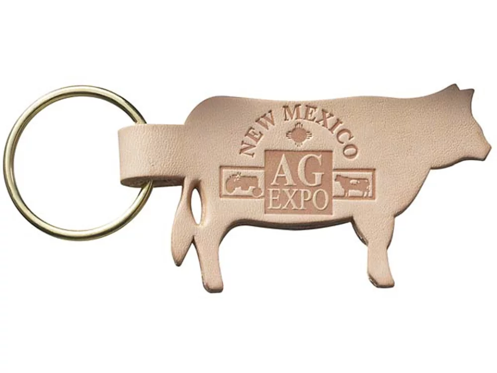 Natural Leather Cow Shaped Animal Collection Key Chain