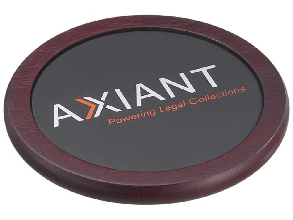 Solid Cherry Wood Round Coaster w/Leather Inserts