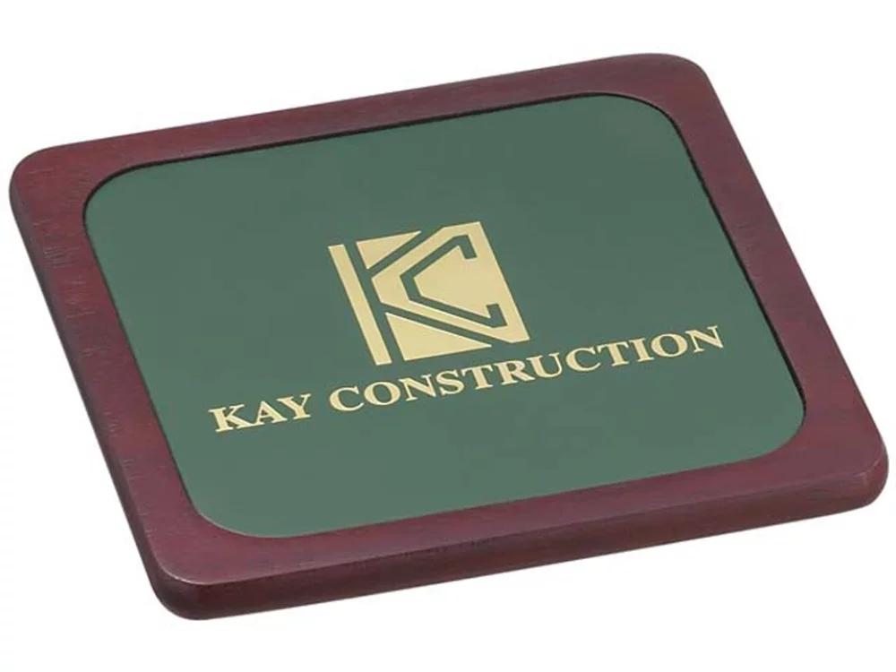 Sous-verre carré en bois de cerisier massif avec inserts en cuir