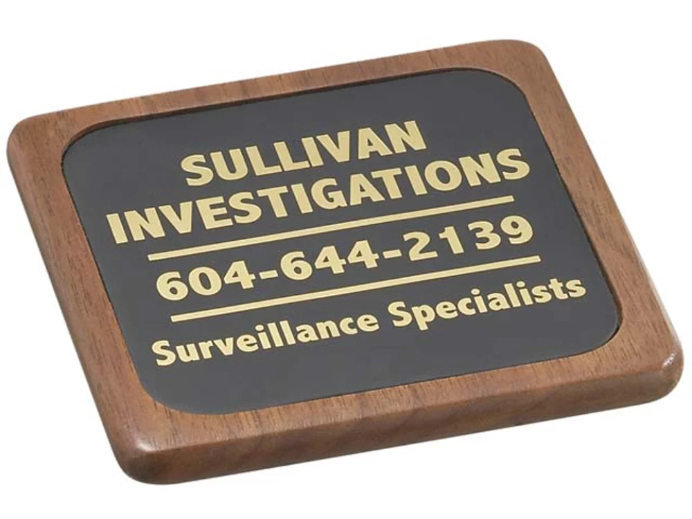 Solid Walnut Wood Square Coaster w/Leather Inserts