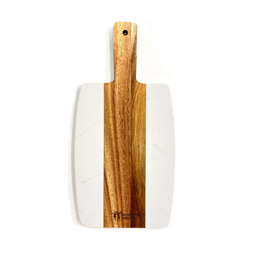 Plateau de service en marbre et bois avec poignée