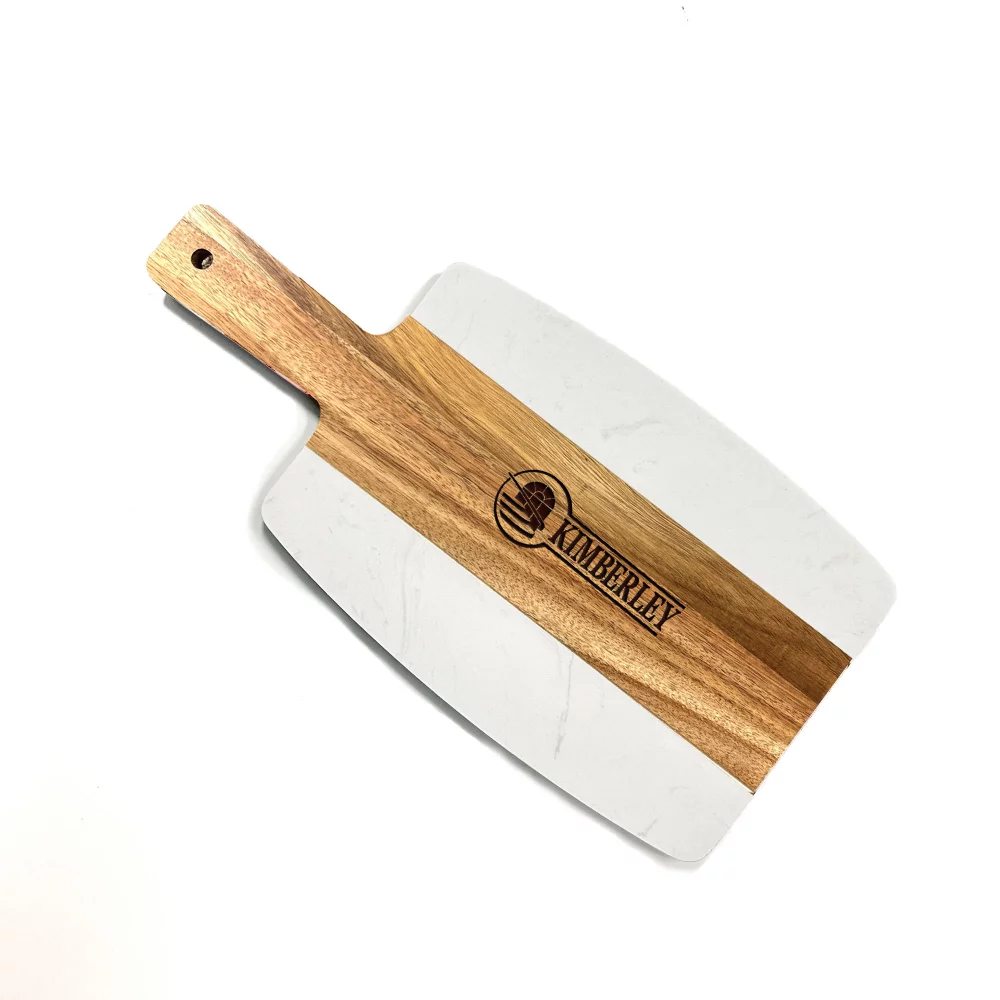 Plateau de service en marbre et bois avec poignée