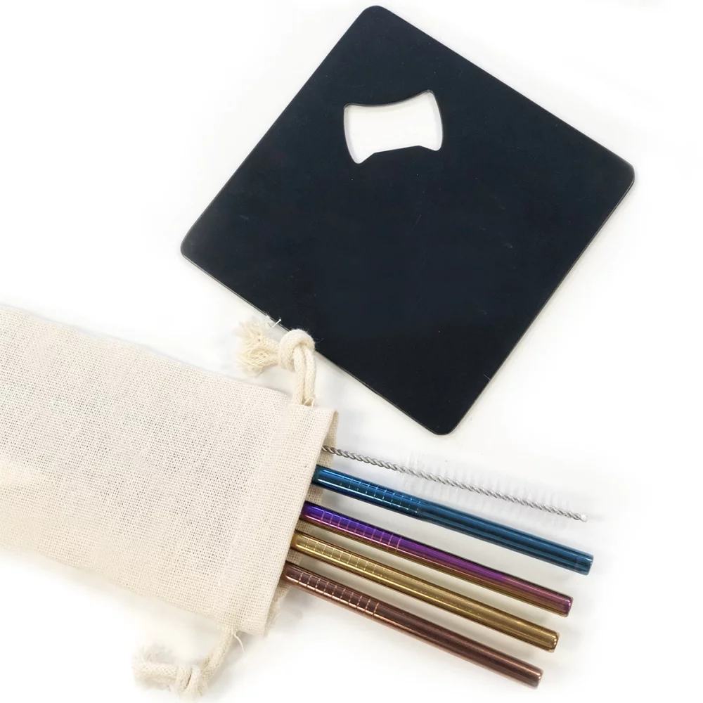 Ensemble de pailles colorées avec ouvre-bouteille gratuit