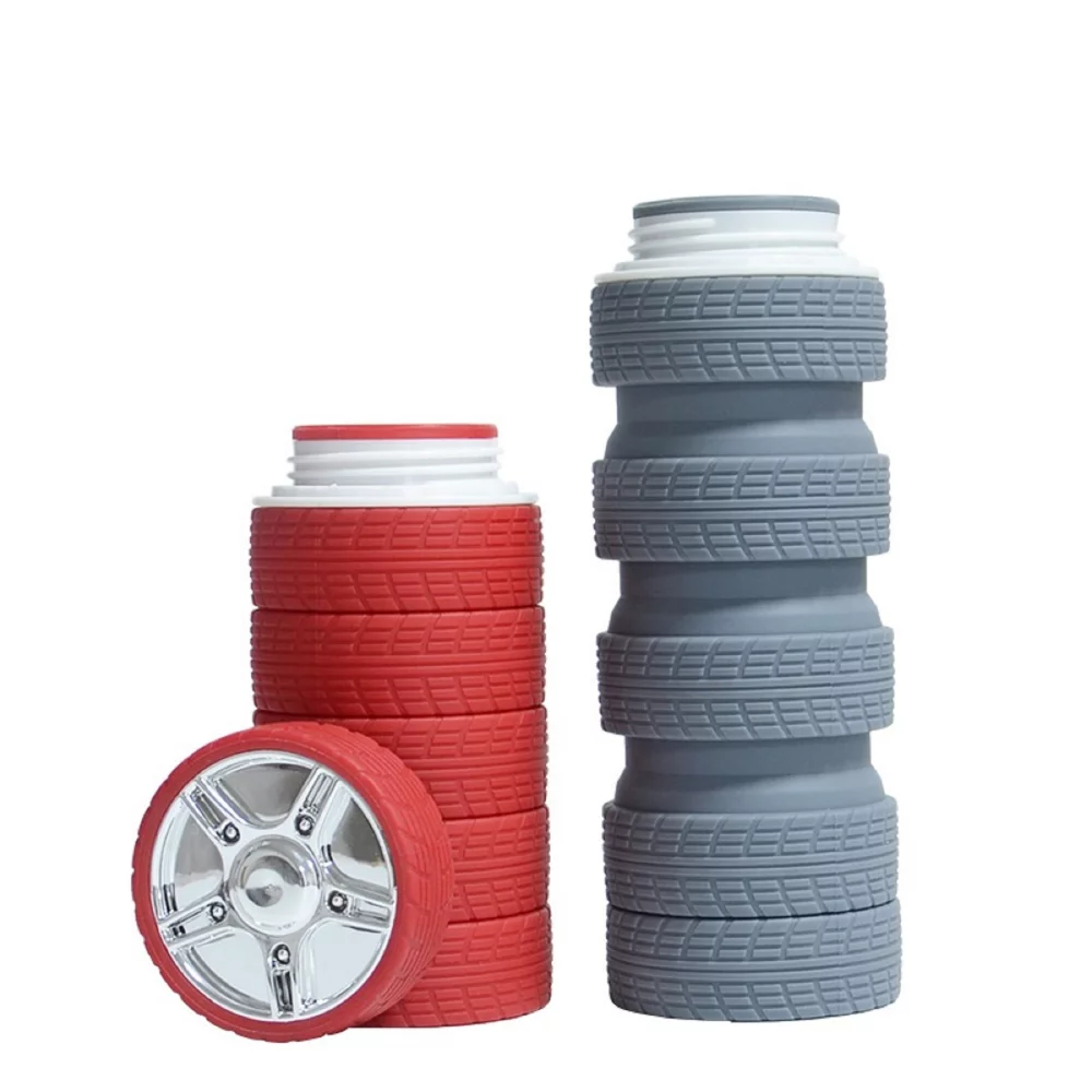 Gobelet d'eau en silicone pliable en forme de pneu de grande capacité de 25 oz.
