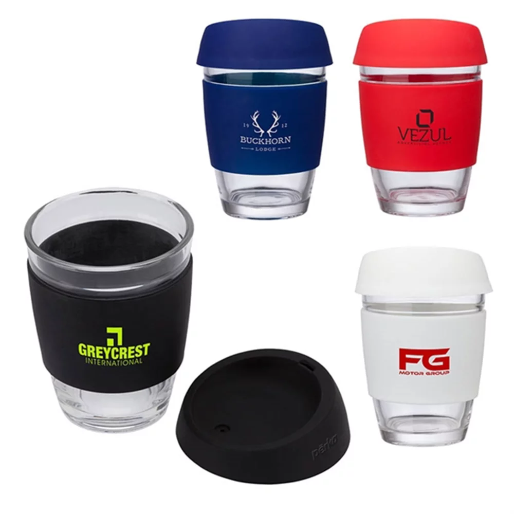 Tasse en verre de 12 oz avec poignée en silicone et couvercle