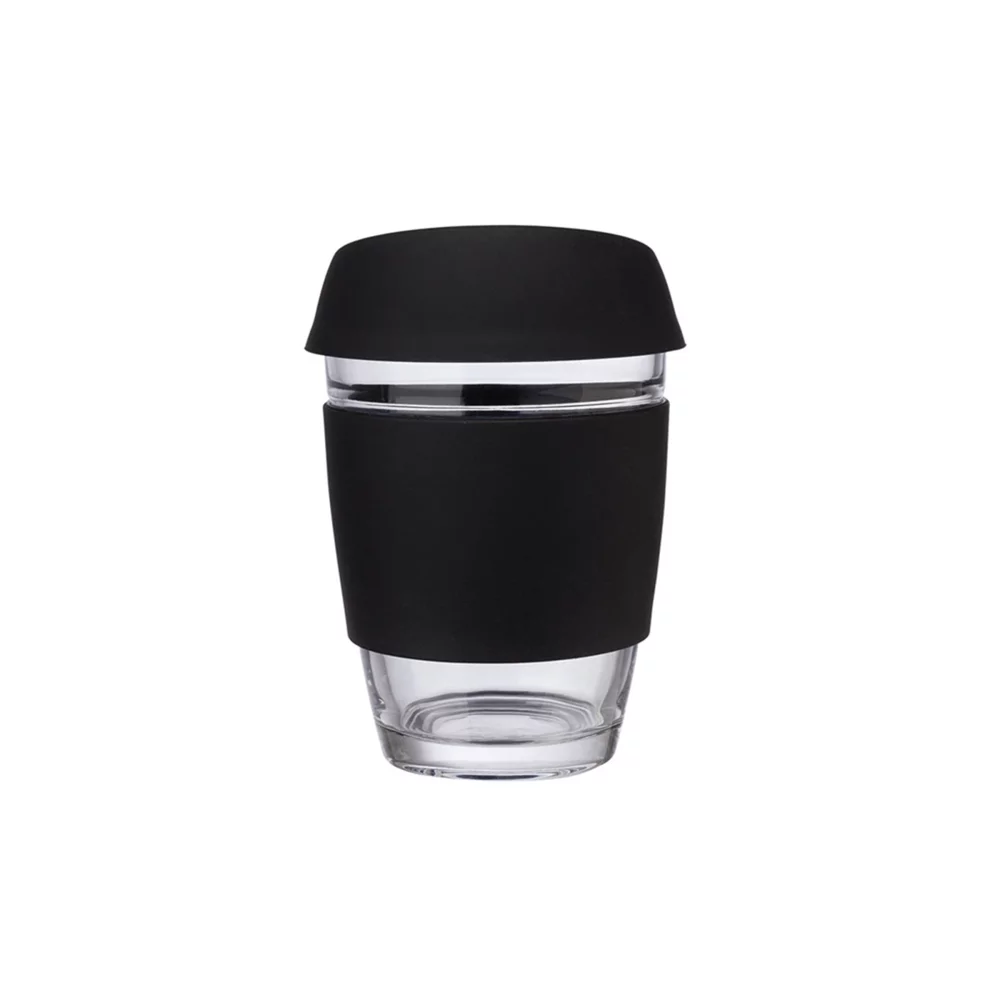 12oz Glass Mug w/ Silicone Grip & Lid
