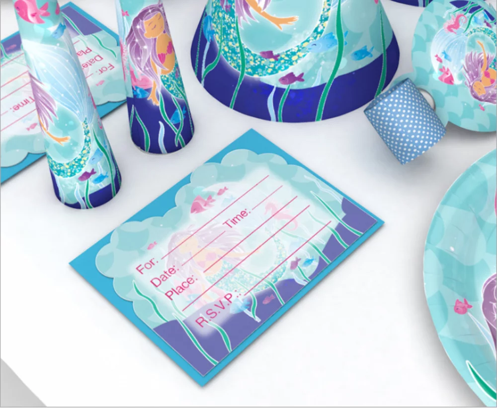 Vaisselle jetable personnalisée pour fête, ensemble de 16 pièces en un seul lot.