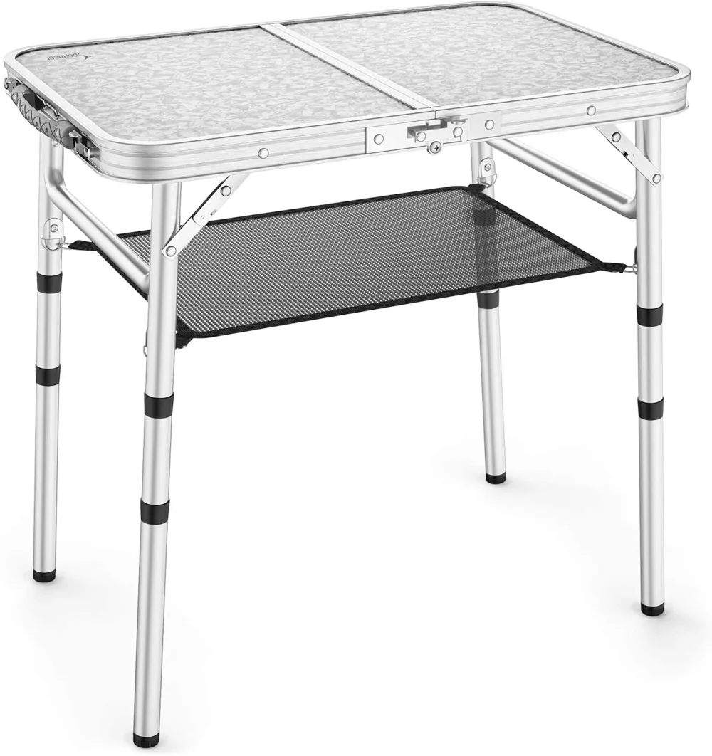 Table de camping à hauteur réglable avec couche en maille