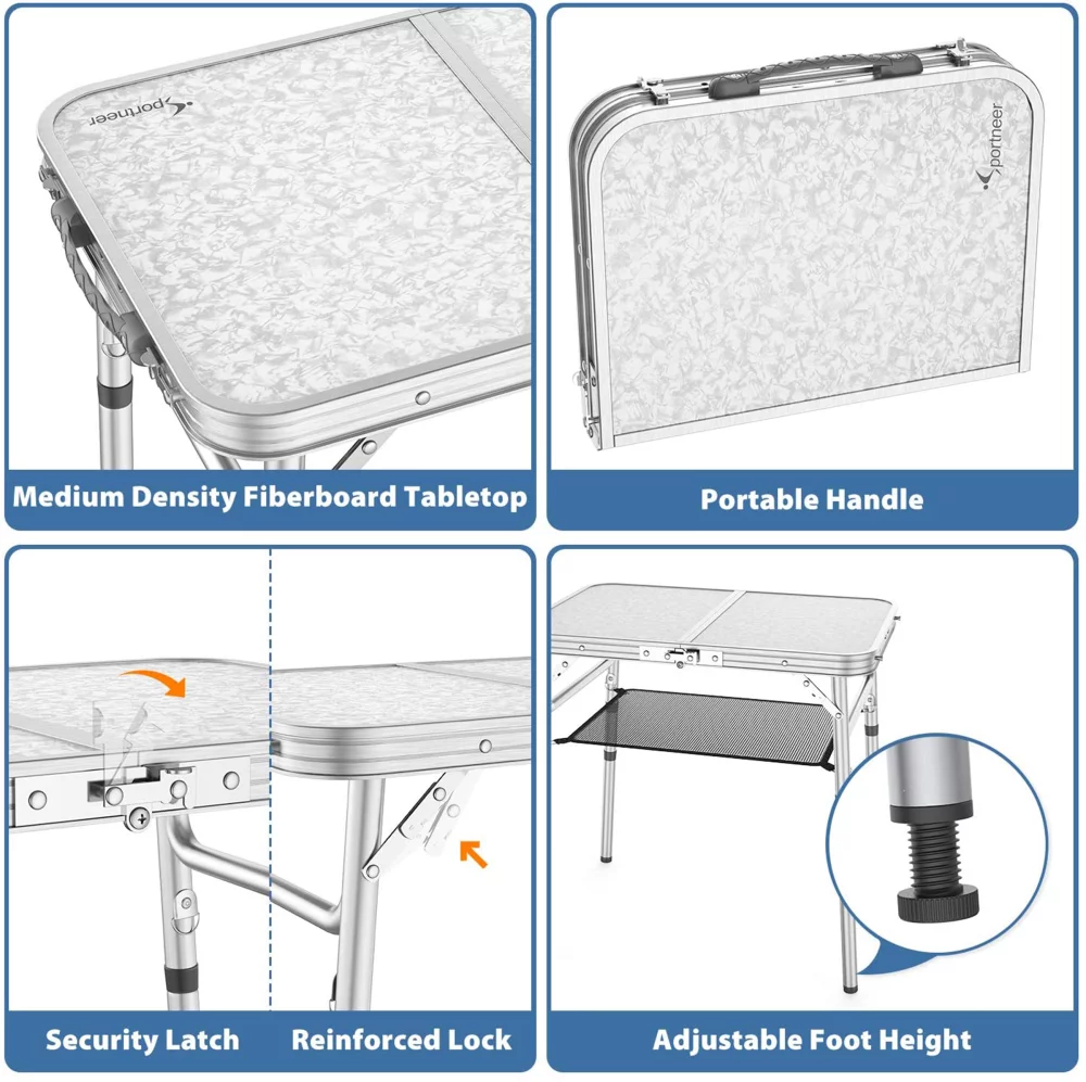 Adjustable Height Camping Table with Mesh Layer