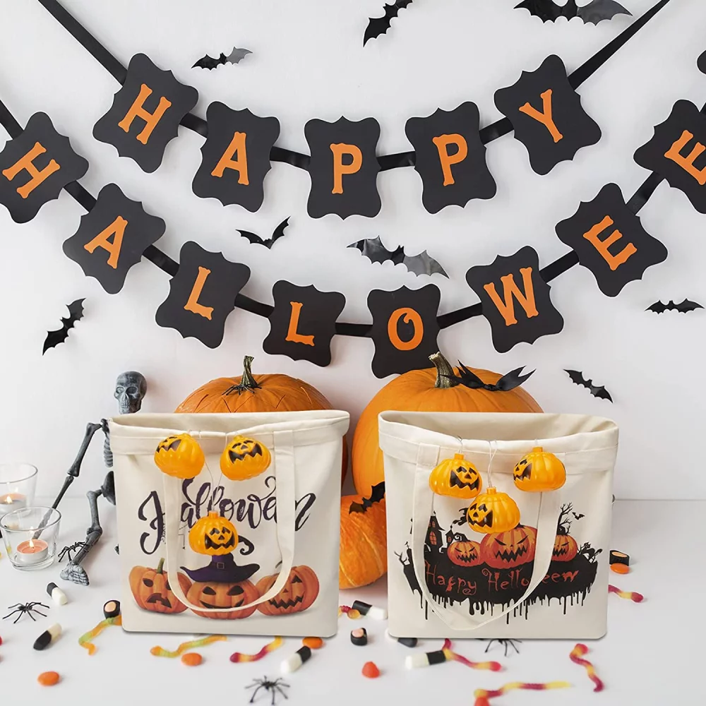 Halloween Pattern Reusable Canvas Tote Bag