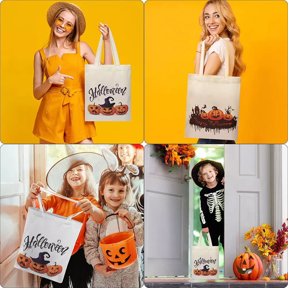 Halloween Pattern Reusable Canvas Tote Bag