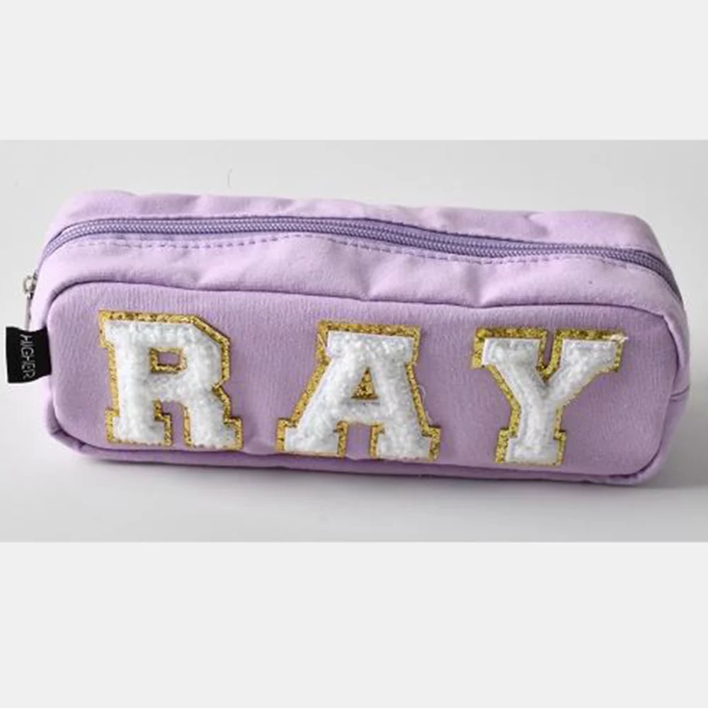 Rectangle Large Capacity Embroidery Patch Zipper Pencil Case
