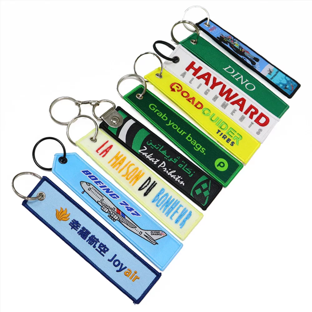 Fabric Woven Keychain With Custom Logo Embroidery